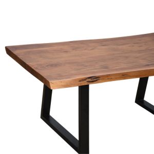 Miles coffee table made of solid acacia wood, 3.7-4 cm thick, walnut color, with black metal legs, 115x60x45 cm