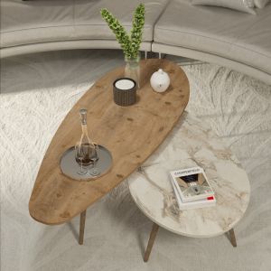 Monty coffee table 2 pcs. in natural beige marble shade 116x46x46cm