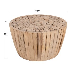 Холна маса Naturally Hm9804 от масивно тиково дърво в натурален цвят D80x46hcm