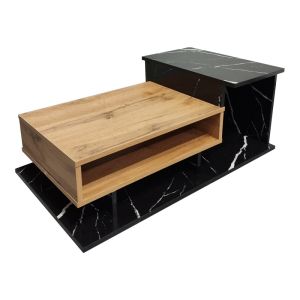 Coffee table Nuvele in black marble-sonoma shade 90x50x35cm