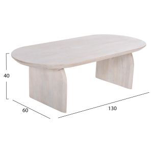 Холна маса Oval Honky Santorini Wood Hm9710 от масивно мангово дърво в бял цвят 130x60x35hcm