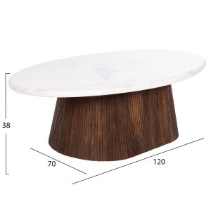 Холна маса Purger Hm9716 от масивно мангово дърво и бял мраморен плот 120x70x38hcm