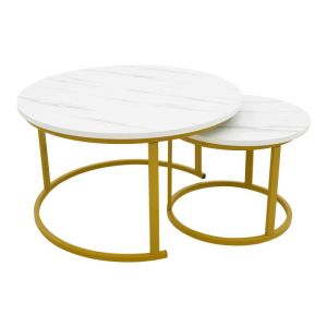 Холна маса Relevon комплект от 2 масички Relevon от Mdf в цвят бял мрамор 80x80x45см