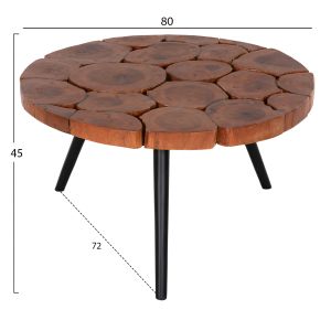 Холна маса Ribben Hm9553 от масивно дърво суар в натурален цвят с черни метални крака D80x45hcm