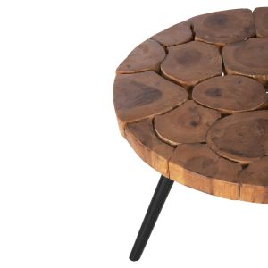 Холна маса Ribben Hm9553 от масивно дърво суар в натурален цвят с черни метални крака D80x45hcm