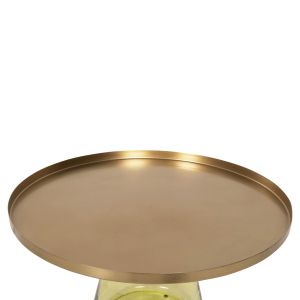 Холна маса Scal, зелен стъклен плот и златен метален плот D76x43,5hcm Hm9724