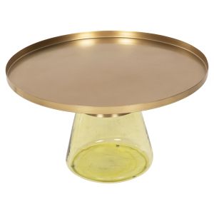 Холна маса Scal, зелен стъклен плот и златен метален плот D76x43,5hcm Hm9724