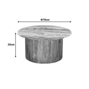 Coffee table Sergy solid acacia wood natural color and marble top D70x35cm