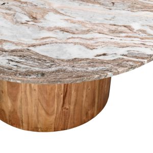 Coffee table Sergy solid acacia wood natural color and marble top D90x40cm
