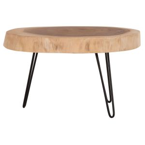Coffee table Servon Hm9912 suar wood in natural color - metal legs in black 76x67x44cm.