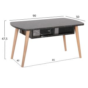 Холна маса Sliven Hm18178.02 черен мрамор меламин-крака в естествен цвят 90x50x47,5hcm.