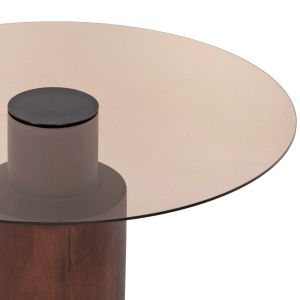 Холна маса Sunnet Hm9670 от масивно мангово дърво и стъклен плот D80x41hcm
