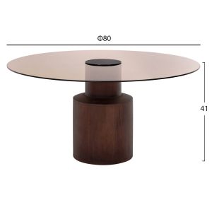 Холна маса Sunnet Hm9670 от масивно мангово дърво и стъклен плот D80x41hcm