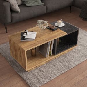 Холна маса Teles меламин в естествено дърво и цвят черен мрамор 100x45x42hcm Hm18181