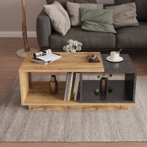 Холна маса Teles меламин в естествено дърво и цвят черен мрамор 100x45x42hcm Hm18181