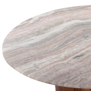 Холна маса Warm Marble Luxury Formel акация масив цвят бял/натурален мраморен плот D100x40hcм Hm9671