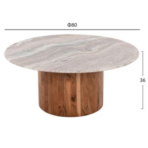 Холна маса Warm Marble Luxury Formel акация масив цвят бял/натурален мраморен плот Hm9672 D80x36hcм