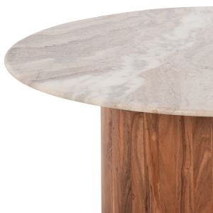 Холна маса Warm Marble Luxury Formel акация масив цвят бял/натурален мраморен плот Hm9672 D80x36hcм