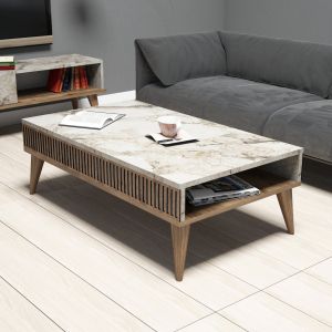 Холна маса Warm Marble Luxury в цвят орех и мраморен дизайн Hm9505,03