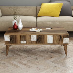 Холна маса Warm Marble Luxury меламин в цвят орех и бял мрамор Hm9504,03