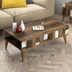 Холна маса Warm Marble Luxury меламин в цвят орех и бял мрамор Hm9504,03