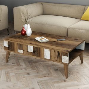 Холна маса Warm Marble Luxury меламин в цвят орех и бял мрамор Hm9504,03