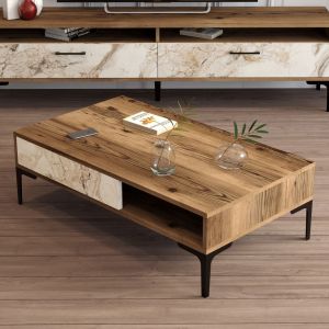 Coffee table Warm Marble Luxury melamine in walnut-white marble color Hm9503,05