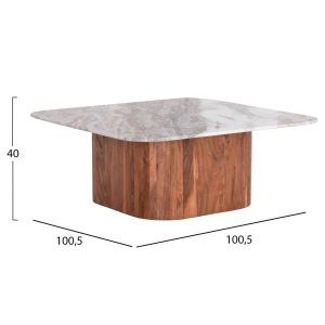 Холна маса квадратна Volti Hm18000 сив мрамор-дърво акация масив 100.5x100.5x40hcm.