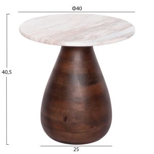 Холна маса кръгла Maled Hm18003 бял мрамор-мангово дърво Φ40x40.5hcm.