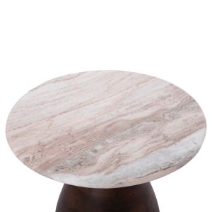Холна маса кръгла Maled Hm18003 бял мрамор-мангово дърво Φ40x40.5hcm.
