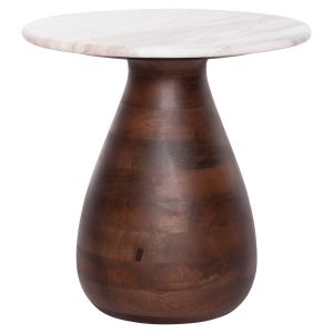 Холна маса кръгла Maled Hm18003 бял мрамор-мангово дърво Φ40x40.5hcm.