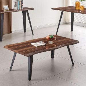Coffee table with walnut MDF top and black metal legs 130x70x45