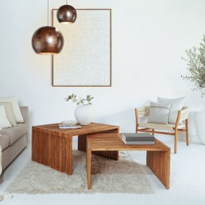Холна маса сет 2бр Hm9546 от масивно тиково дърво в натурален цвят 86x79x46hcm
