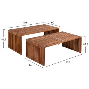 Холна маса сет 2бр Hm9548 от масивно тиково дърво в натурален цвят 116x60x46,5hcm