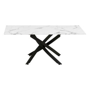 Coffee table with white marble glass top and black metal legs 110x60x45cm