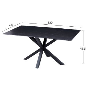 Холна маса черен метален крак и плот технически камък Hm9470,04 Black Marble 120x60x45,5hcm