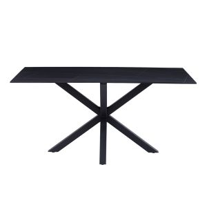 Холна маса черен метален крак и плот технически камък Hm9470,04 Black Marble 120x60x45,5hcm