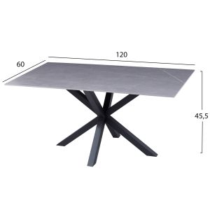 Coffee table black metal legs and technical stone top Hm9470,05 Grey Marble 120x60x45,5hcm