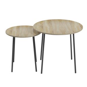 Холни маси 2 бр, кръгли Cupper, меламин в сонома-черен метал D55x45hcm Hm9878,01