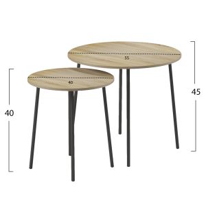 Холни маси 2 бр, кръгли Cupper, меламин в сонома-черен метал D55x45hcm Hm9878,01