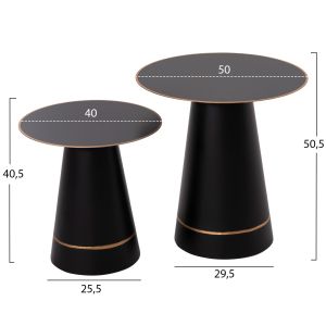 Холни маси 2бр Balli Hm9996 кръгли метални в черно и медно D50 &amp; D40 Cm