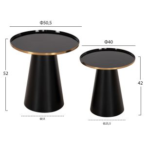Холни маси 2бр, Beng емайл лак метален плот-матирана основа-черно D50xd40cm Hm9920