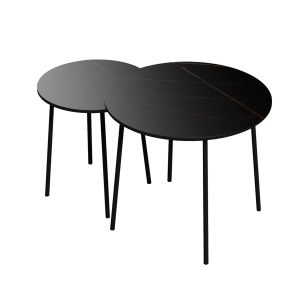 Холни маси 2бр, меламин в черен мрамор-черен метал D55x45hcm Hm9878