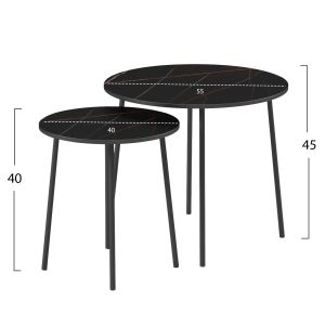 Холни маси 2бр, меламин в черен мрамор-черен метал D55x45hcm Hm9878