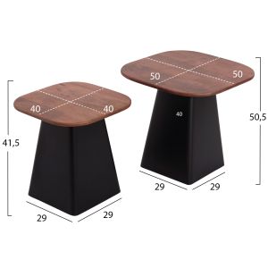 Холни маси 2бр. Vaiola Hm9998 плот мангово дърво масив-метални черни основа 40x40 50x50 см.