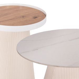 Холни маси 2бр. комплект Duncan Hm21082 Mdf в крем бяло и керамичен плот Φ80cm &amp; Φ45cm