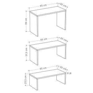 Холни маси Kantar комплект от 3 в цвят антично бяло-мока 65x30x39см