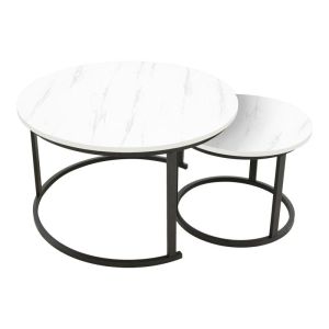 Холни маси комплект 2 Ъrevelon от Mdf в цвят бял мрамор 80x80x45см
