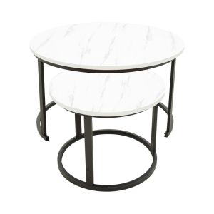 Холни маси комплект 2 Ъrevelon от Mdf в цвят бял мрамор 80x80x45см