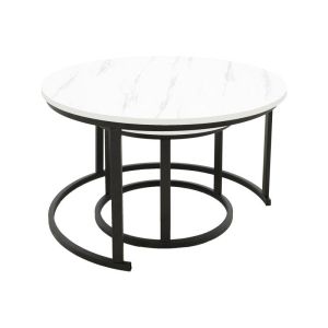 Холни маси комплект 2 Ъrevelon от Mdf в цвят бял мрамор 80x80x45см